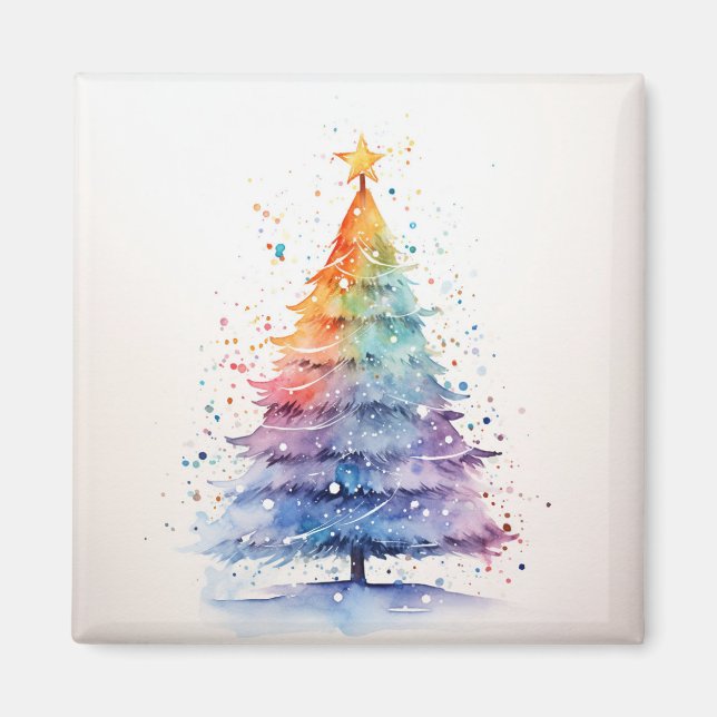Aimant Aquarelle Arbre de Noël Rainbow (Devant)