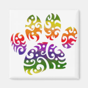 Aimant Aquarelle arc-en-ciel Tribal Chien Paw Tattoo Impr