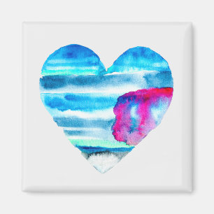 Aimant Aquarelle bleu coeur mignon