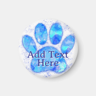 Aimant Aquarelle bleue Chien Empreinte de patte personnal