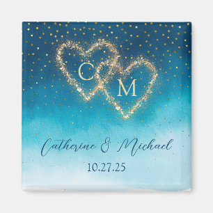 Aimant Aquarelle bleue Ombre Monogrammé