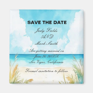 Aimant Aquarelle Blue Ocean Beach Enregistrer La Date