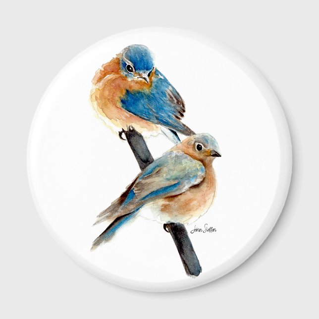 Aimant Aquarelle Bluebird Couple (Bluebird Couple Watercolor Magnet from Jenn Steffen Art.)