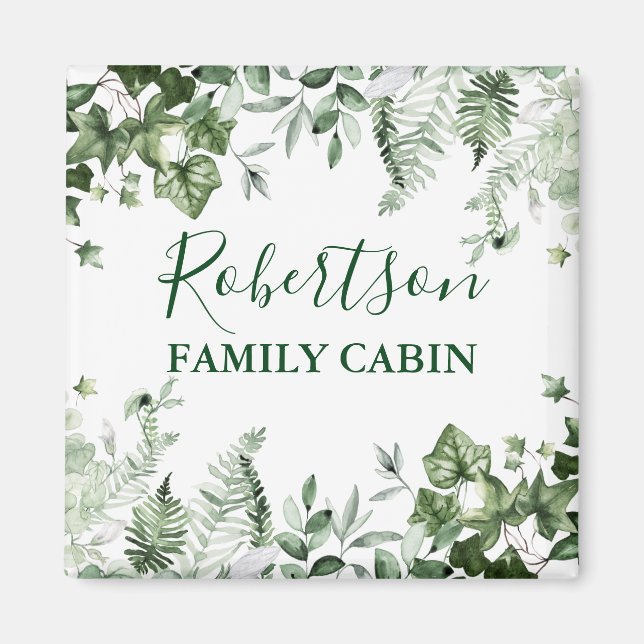 Aimant Aquarelle Botanique Ivy Ferns Sage Famille Cabine (Devant)