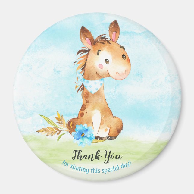 Aimant Aquarelle Boy Horse Baby shower Ferme Merci (Devant)