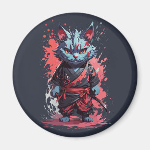 Aimant Aquarelle cool Gris Ninja Chat Guerrier