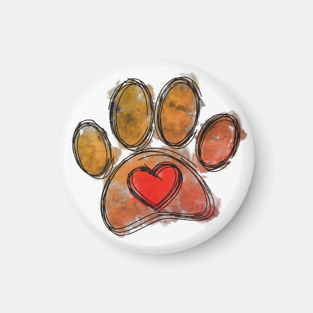 Aimant Aquarelle couleur Amoureux des chiens Dessin (Devant)