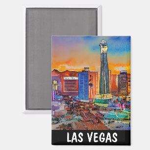Aimant Aquarelle couleur Las Vegas Skyline