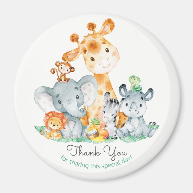 Aimant Aquarelle Cute Safari Jungle Animaux Merci (Devant)