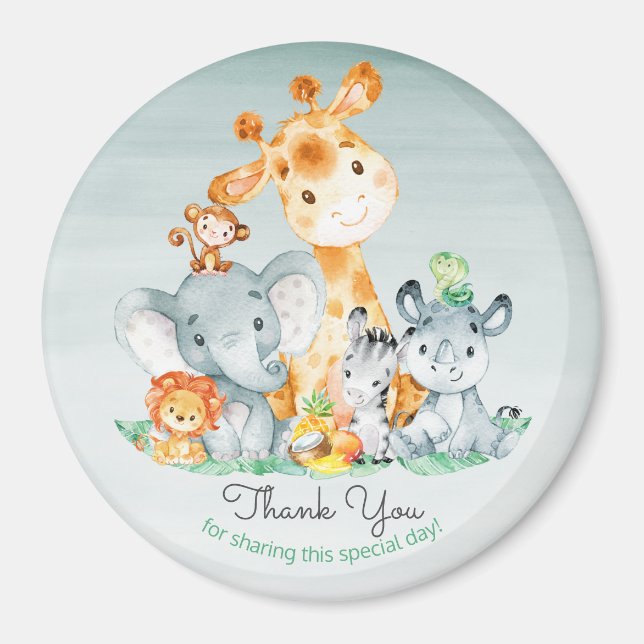 Aimant Aquarelle Cute Safari Jungle Animaux Merci (Devant)