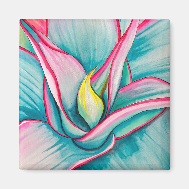 Aimant Aquarelle d'agave succulent art (Devant)