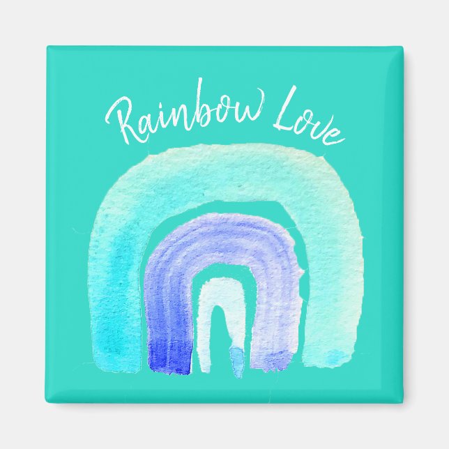 Aimant Aquarelle d'amour bleu arc-en-ciel (Devant)