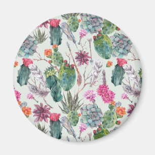 Aimant Aquarelle de bois exotique Cactus et Motif succule
