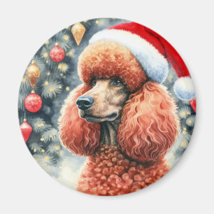 Aimant Aquarelle de caniche rouge standard Noël