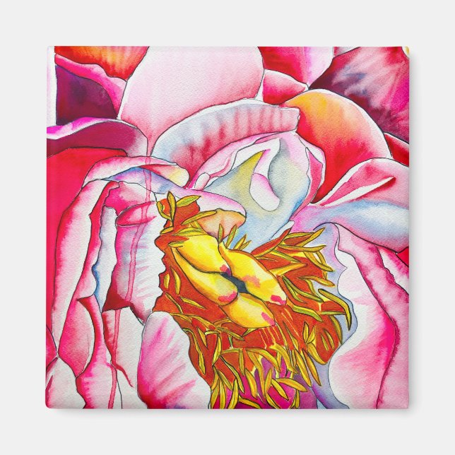 Aimant Aquarelle de fleur de pivoine rose (Devant)