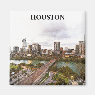 Aimant Aquarelle de Houston Texas Vintage voyage City