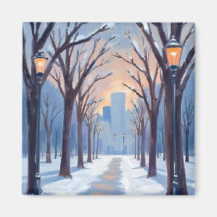 Aimant Aquarelle de la chute de neige hivernale à Boston