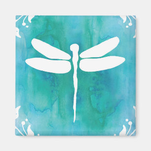 Aimant Aquarelle de libellule blanche Aqua Blue Dragonlie
