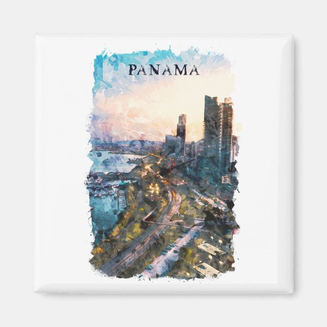 Aimant Aquarelle de Panama City Skyline (Devant)