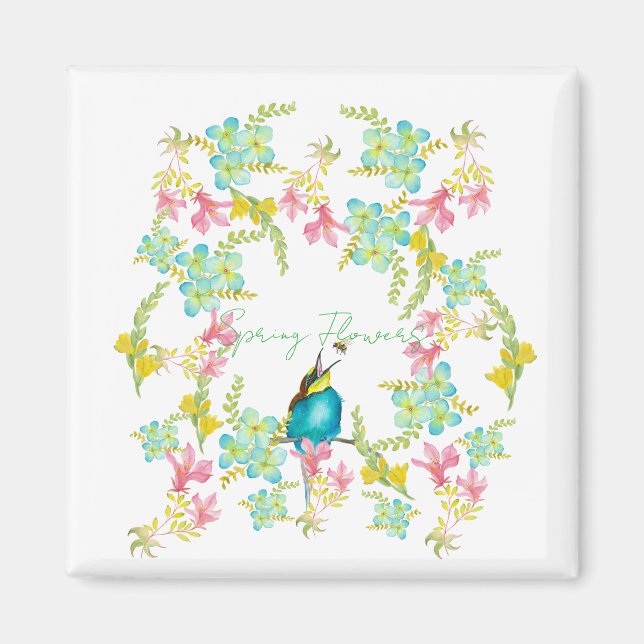 Aimant Aquarelle des fleurs de printemps (Devant)