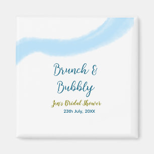 Aimant Aquarelle dorée bleue bulles et brunch mariage