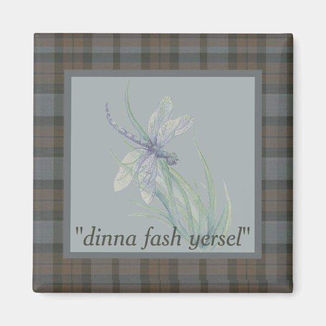 Aimant Aquarelle Dragonfly Fraser Clan Tartan gris bleu (Devant)