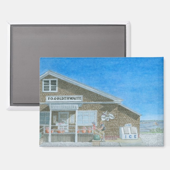 Aimant Aquarelle du magasin général du Maine (Recto/Verso)