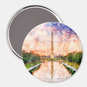 Aimant Aquarelle du Washington Monument au coucher du sol