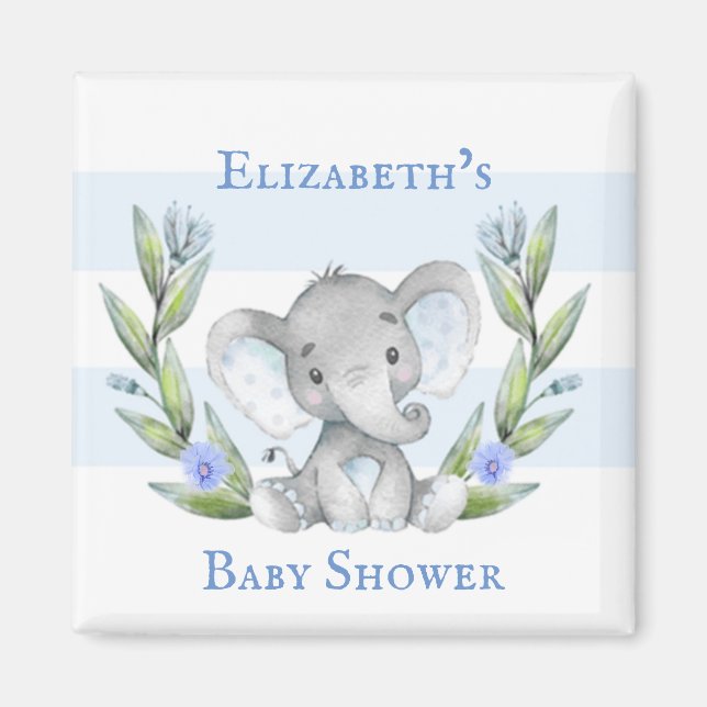 Aimant Aquarelle Elephant verdure Baby shower garçon (Devant)