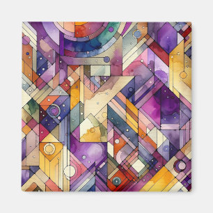 Aimant Aquarelle en verre de verre de mosaïque géométriqu