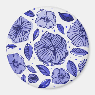 Aimant Aquarelle et fleurs d'encre - palette bleue