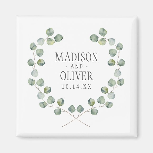 Aimant Aquarelle Eucalyptus cadre feuille | MARIAGE (Devant)