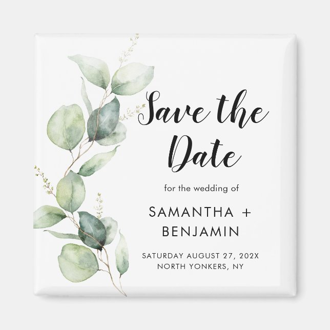 Aimant Aquarelle Eucalyptus Mariage Enregistrer la date (Devant)
