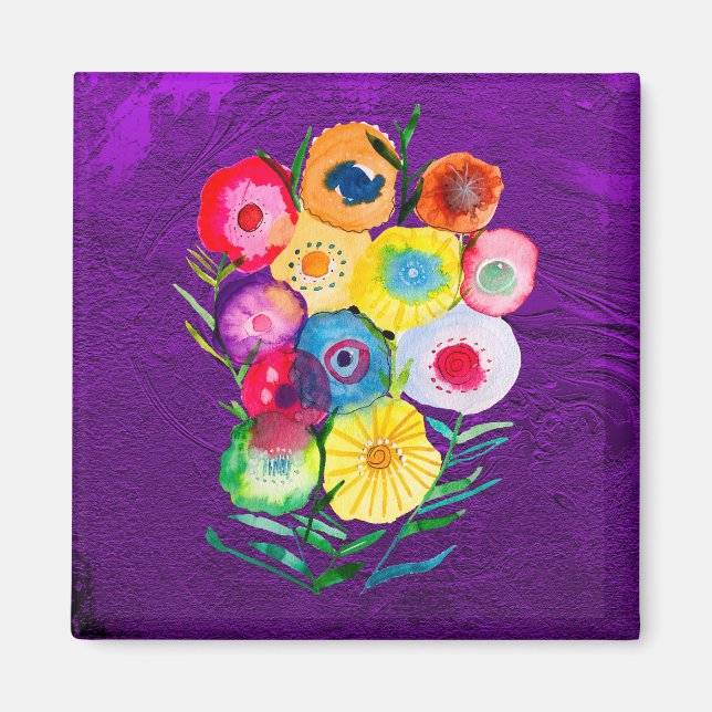 Aimant Aquarelle fleurs violettes fleuries florales (Devant)