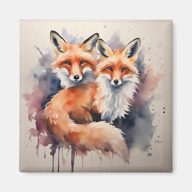 Aimant Aquarelle Fox Duo (Devant)