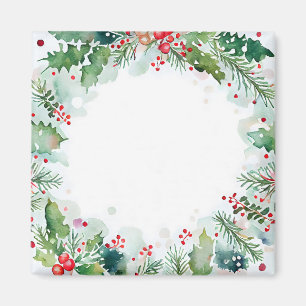 Aimant Aquarelle frontière Noël Holly et Berries