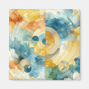 Aimant Aquarelle géométrique bleu et jaune Abstrait