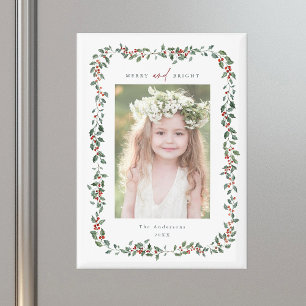 Aimant Aquarelle Holly Berry Frame Joyeux et photo brilla