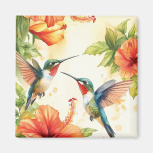 Aimant Aquarelle Hummingbird and Flowers Design