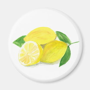 Aimant Aquarelle jaune citron imprimé fruit