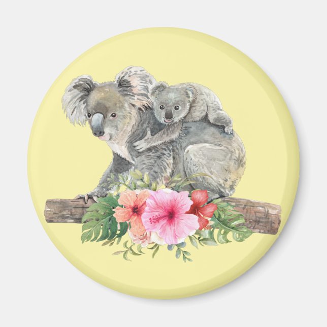 Aimant Aquarelle Koala ours mignonne maman et bébé (Devant)