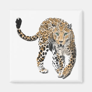 Aimant aquarelle léopard jungle chat animal peint vert