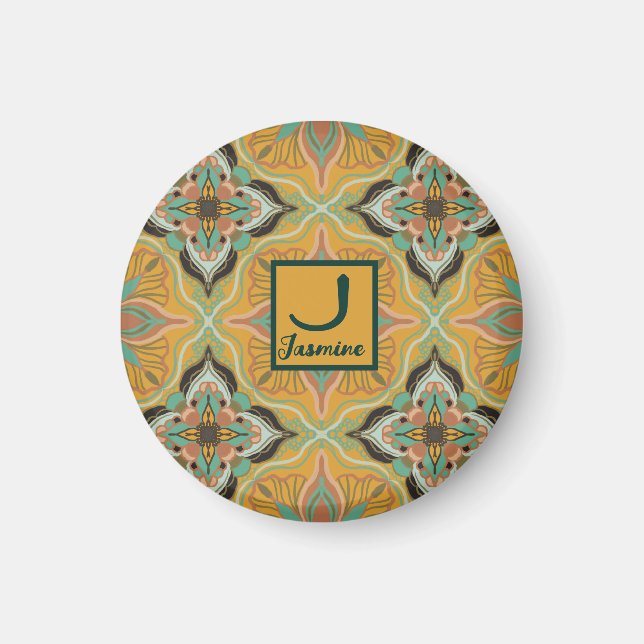 Aimant Aquarelle Marocaine Jaune Floral (Devant)