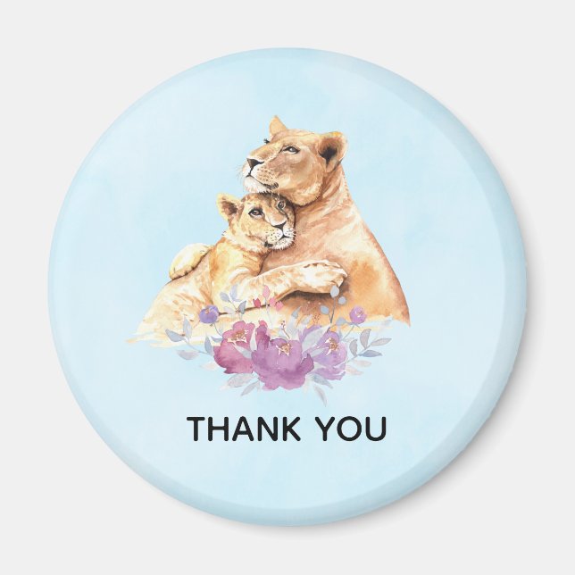 Aimant Aquarelle mignonne Mère Lion & Merci Cub (Devant)
