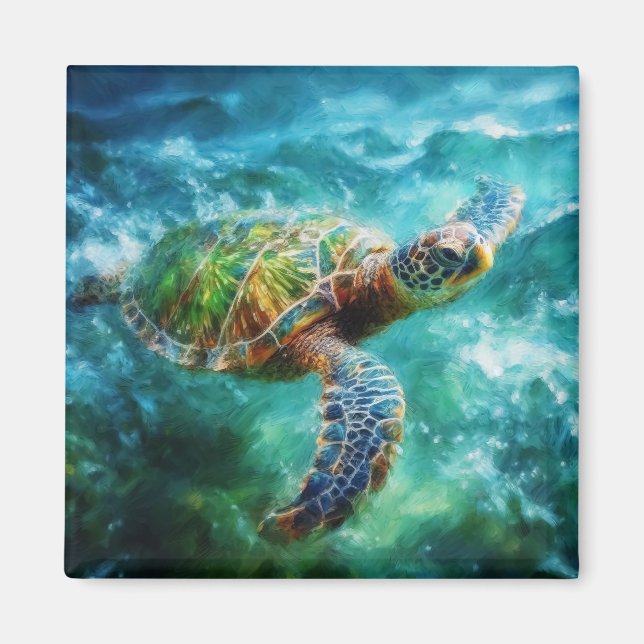 Aimant Aquarelle Natation Tortue de mer (Devant)