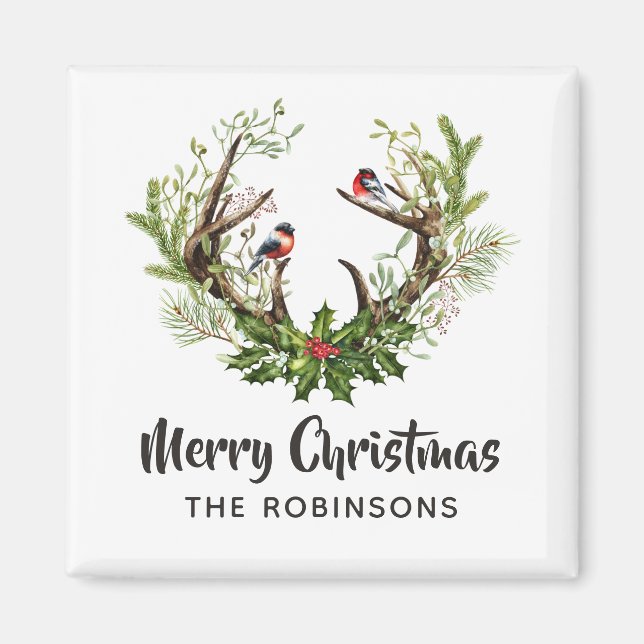 Aimant Aquarelle Noël de rennes rustiques (Devant)