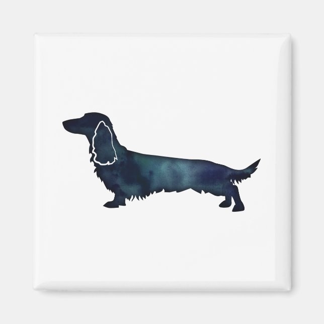 Aimant Aquarelle noire longue hailée Dachshund (Devant)