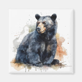 Aimant Aquarelle Ours Noir Ours Bois Art