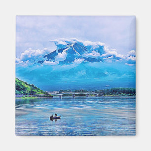 Aimant Aquarelle paisible Design d'art japonais