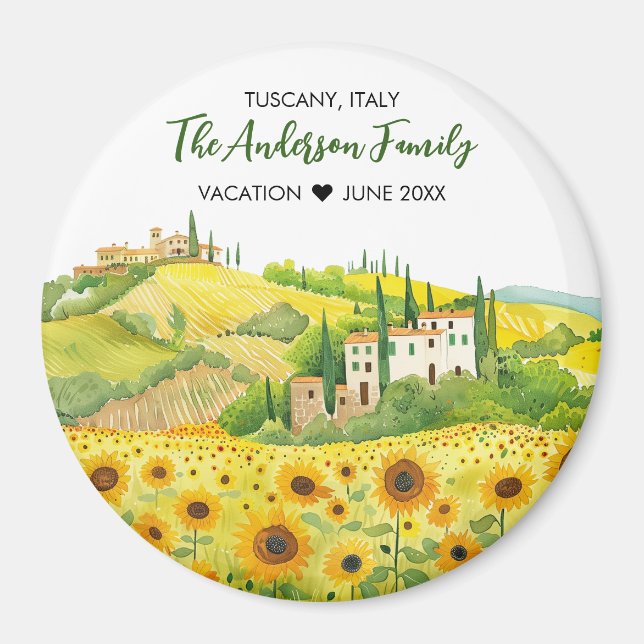 Aimant Aquarelle Peinture des tournesols en Toscane (Devant)